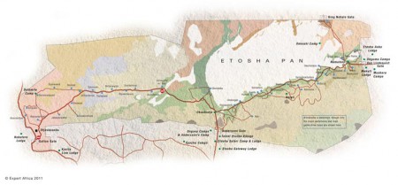 Mapa del parque nacional de Etosha